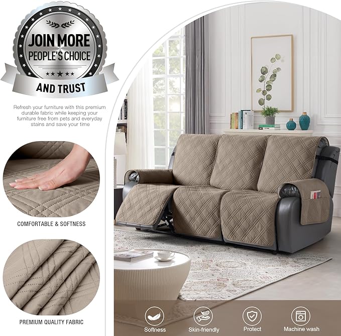 TAOCOCO 100% Waterproof Recliner Sofa Covers, Non Slip Split Couch Covers