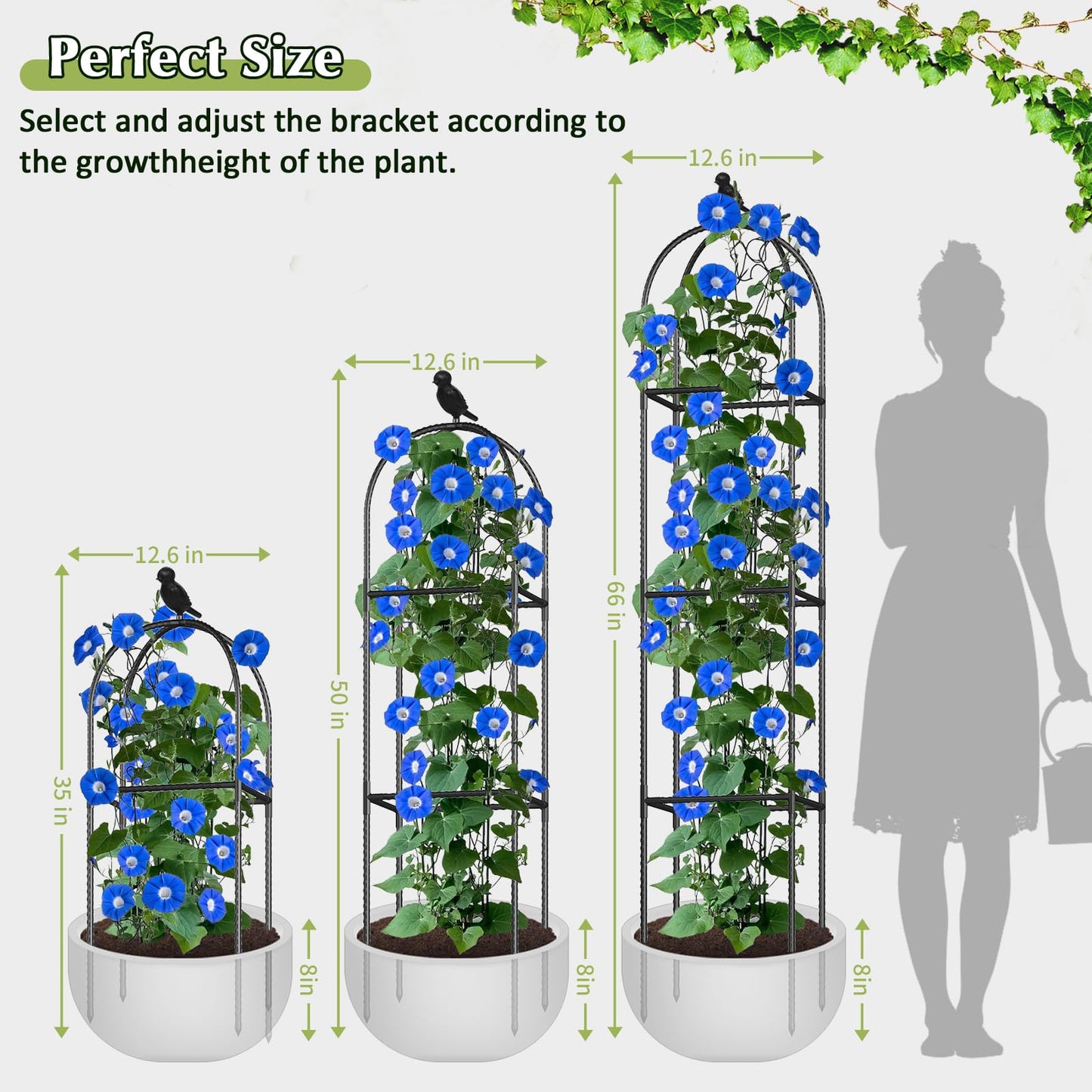 Square Tomato Cages for Garden, 6.2 FT Cucumber Trellis for Flowers, Grape, Pea, Rose, Bean, Rustproof Plastic Coated Metal Plant Support for Potted Plants Indoor Outdoor- 1PC Obelisk Trellis