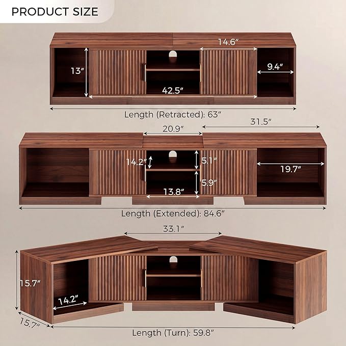 IRONCK TV Stand for 55-80 Inches TVs, Extendable Corner Entertainment Center