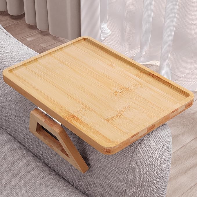 Couch Arm Tray, Bamboo Folding Sofa Tray, Sofa Armrest Trays Clip-On Couch Desk
