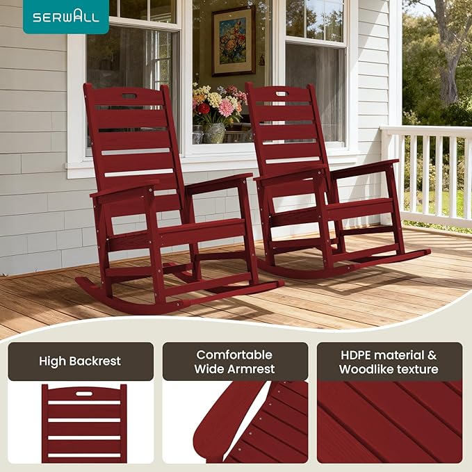 SERWALL Outdoor Rocking Chair, Oversized Rocking Chair