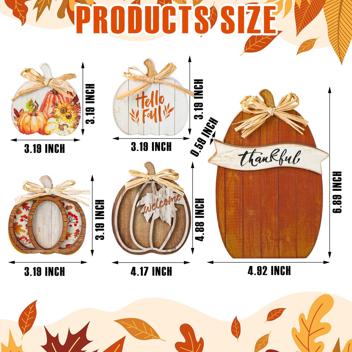 GlikCeil 5 Pcs Fall Brown Pumpkin Decor for Home Thanksgiving Wooden Table Centerpiece Decorations Fall Wooden Pumpkin Signs for Autumn Farmhouse Home Living Room Kitchen Mantle Tabletop Supplies