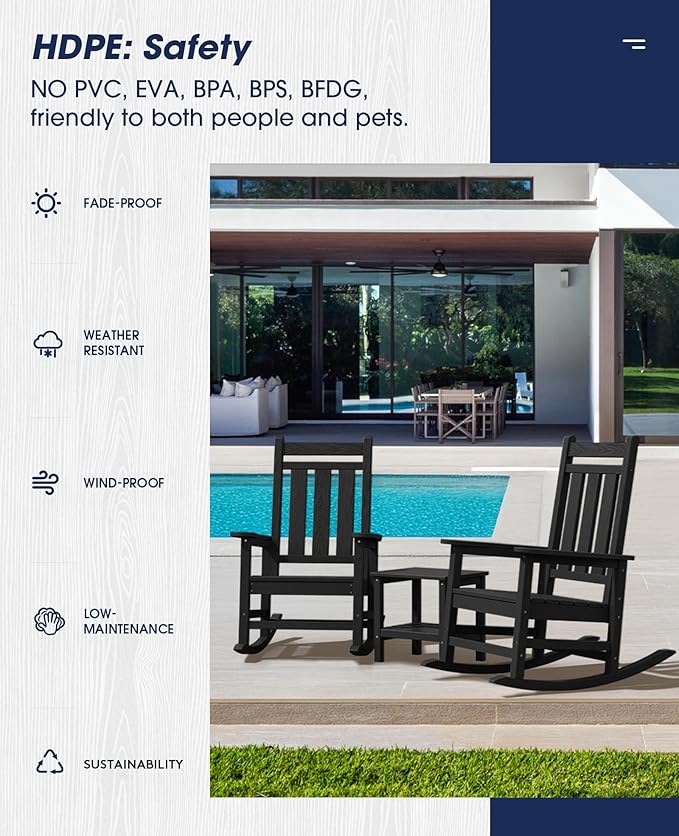 KINGYES Oversized Outdoor Rocking Chair Set of 2, All-Weather Patio Rocking