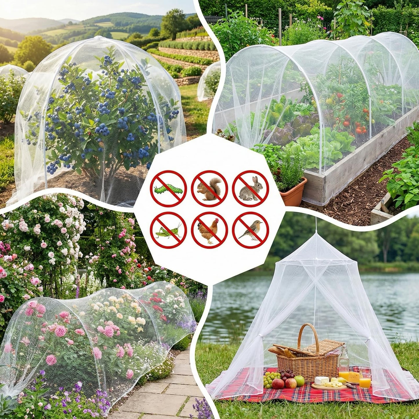 10FT x 20FT Garden Netting Ultra Fine Mesh Netting Plant Cover Insect Bird Netting Barrier for Garden Protection Row Cover for Raised Beds/Greenhouse Vegetables Fruits Flowers Trees