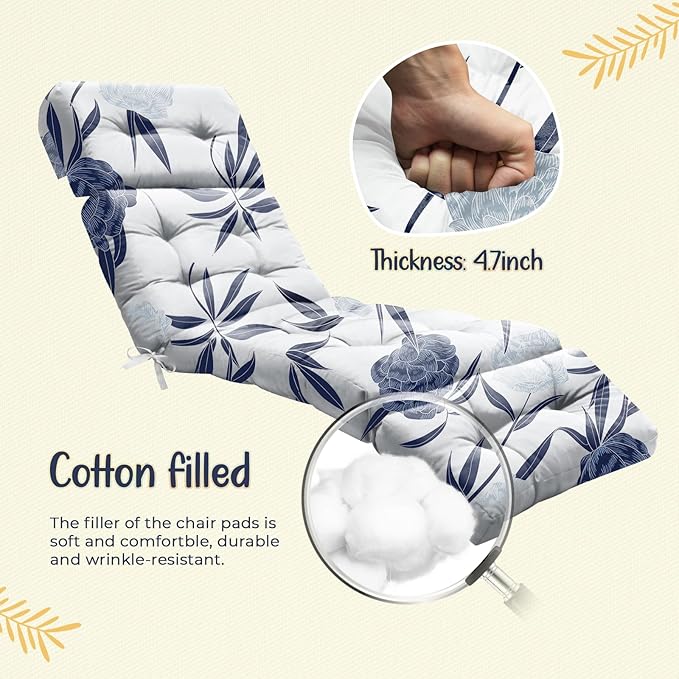 Outdoor Chaise Lounge Chair Cushion 75.1 x 22.8 x 4.7 Inches 100% Waterproof