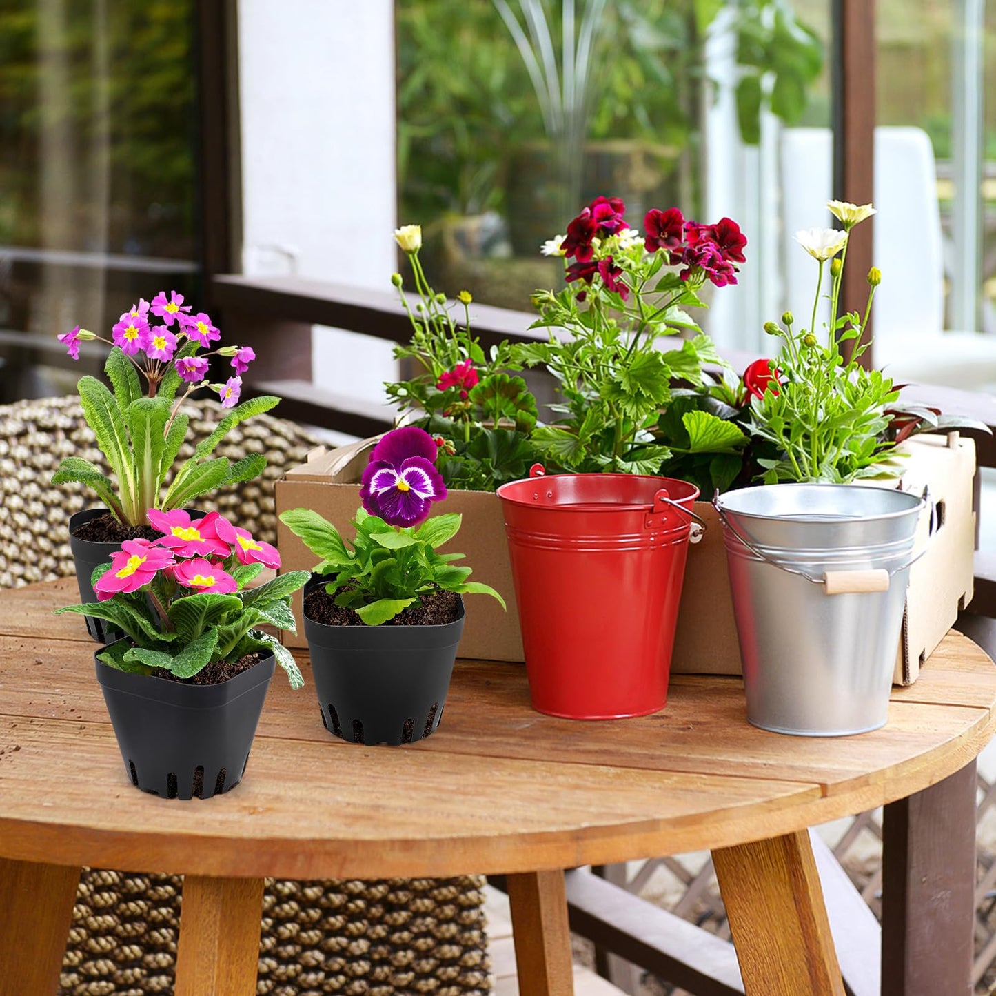 warmfarm 100 Pics Nursery Pots with 5 Pics Sturdy Seedling Trays, Space-Saving Gardening Kit for Indoor and Outdoor Use