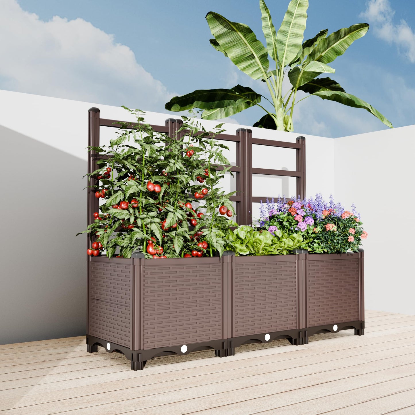 Growchum DoCred 5-Tier Vertical Garden Bed, PP Raised Planter Box, Cascading Tiered Herb Garden Planter for Vegetables Flowers, Space Saving Outdoor Indoor Patio Balcony Garden, Gray