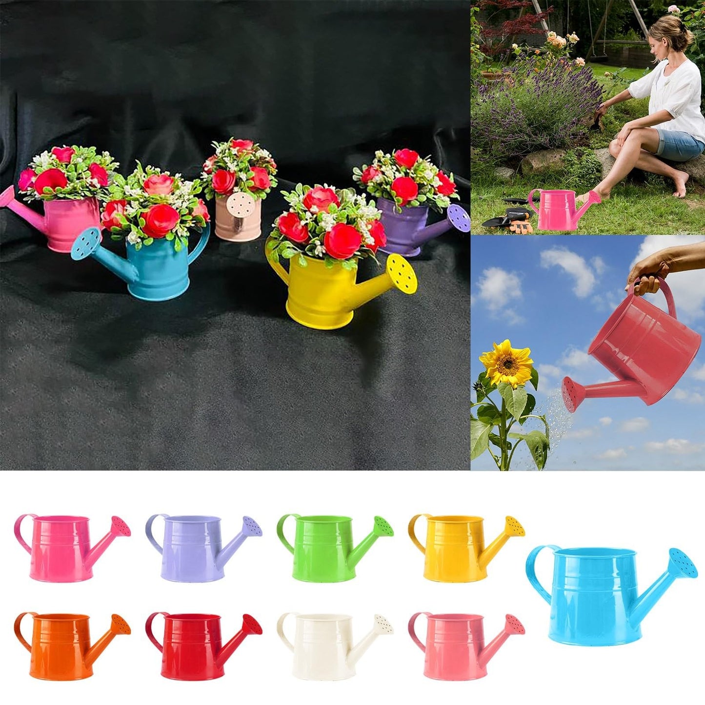 Galvanized Watering Can 1L,Tinplate Watering Kettle with Removable Spout,Garden Decorations,Gardening Tools for Outdoor Indoor Plants Lawn Garden (Red)