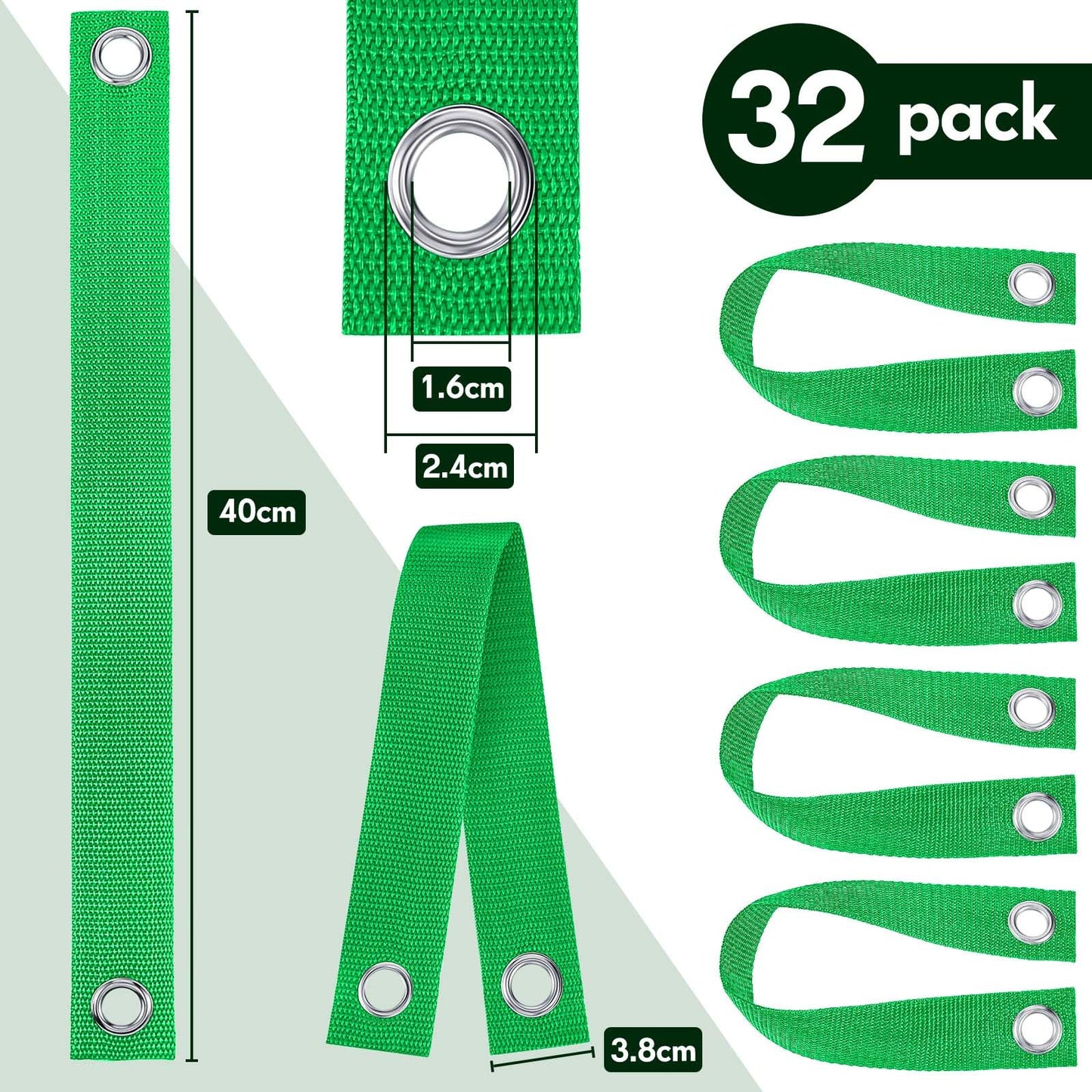 32 Pieces 15.74 Inches Tree Straps for Staking with Grommet Heavy Duty Tree and Plant Supports Stakes for Guying Staking Newly Planted Sapling Straight and Hurricane Protection (Green)