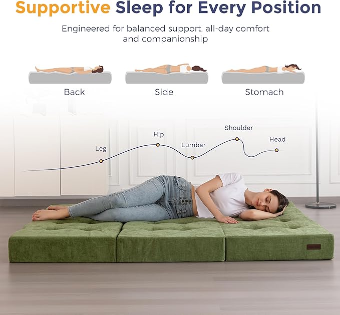 MAXYOYO 6" Folding Sofa Bed for Floor, Tufted Tri-Fold Floor Mattress