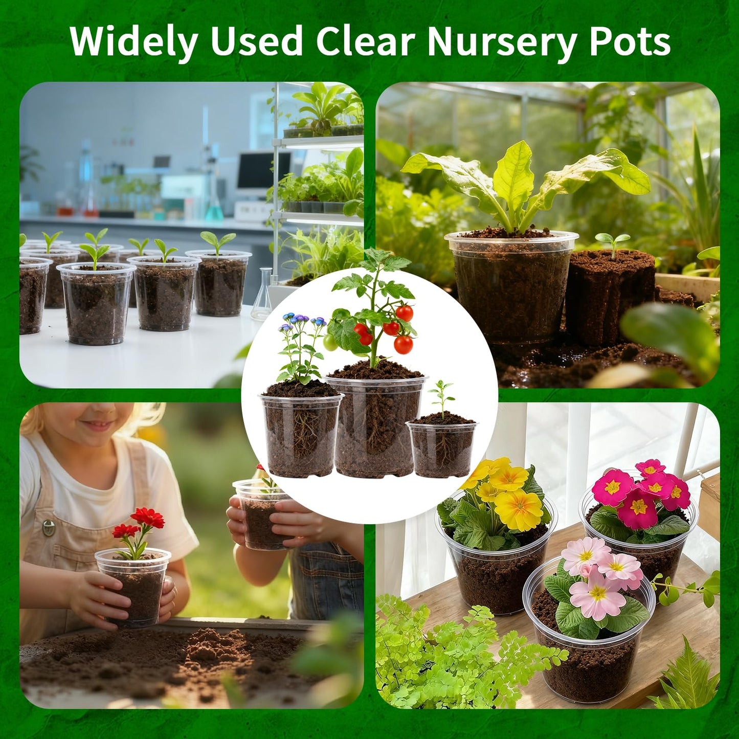 Plgardpo Clear Nursery Pots with Drainage, 5/6/7 Inch Nursery Plant Pots, Plastic Seedling Flower Pots for Indoor Plants, Transparent Planters for Indoor Plants, 15 Packs