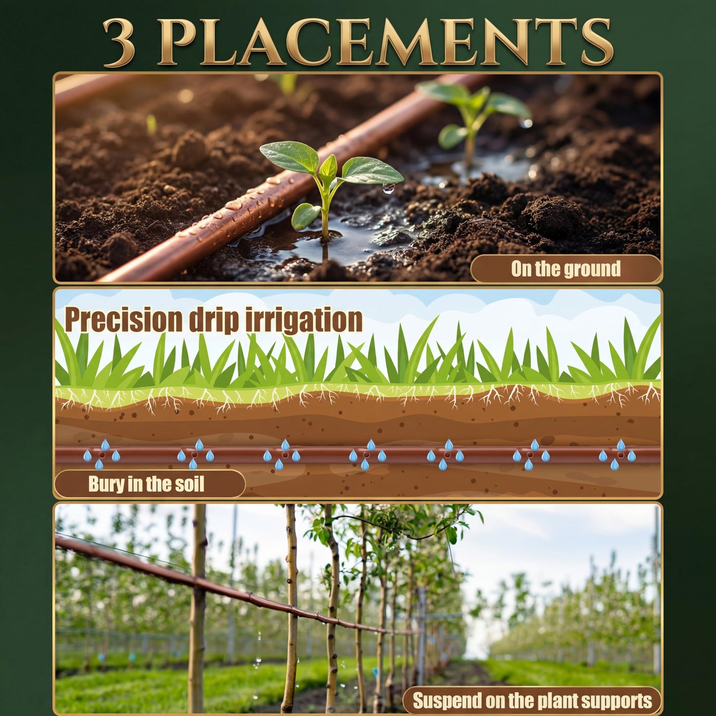 Innconee 100 ft 1/4 Inch Drip Irrigation Tubing with 6" Emitter Spacing Brown Hydroponics Dripline Hose Irrigation Drip Line Emitter Tubing Parts for Gardens Greenhouses Bed Flower Efficient Watering