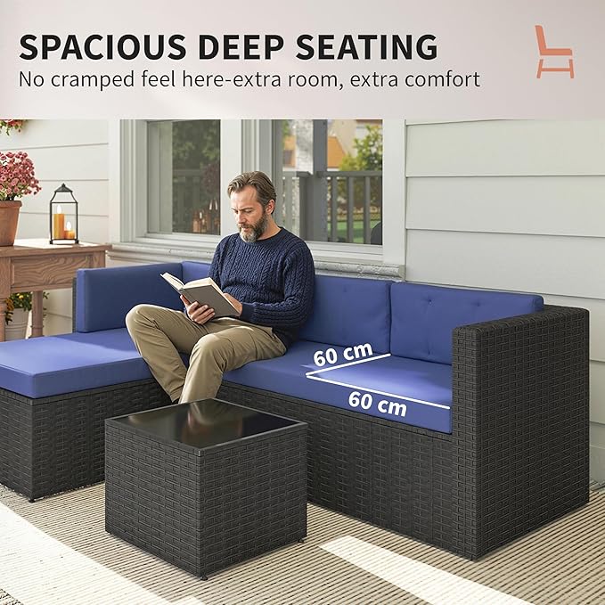 Outsunny 3 Piece Patio Furniture Set, Wicker Rattan Outdoor Patio Conversation