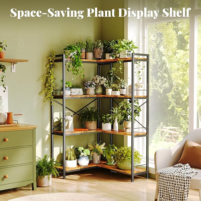 Huuger 4 Tier Bookshelf, L Shaped Corner Bookshelf