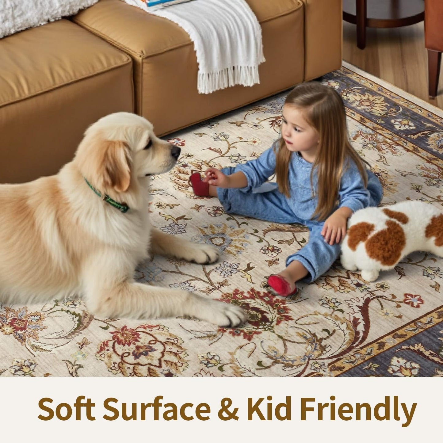 4x6 Ft Washable Area Rug for Bedroom, Non Slip Rugs for Living Room Ultra-Thin Accent Indoor Floor Carpet for Nursery Playroom Home Decor (Beige Yellow)