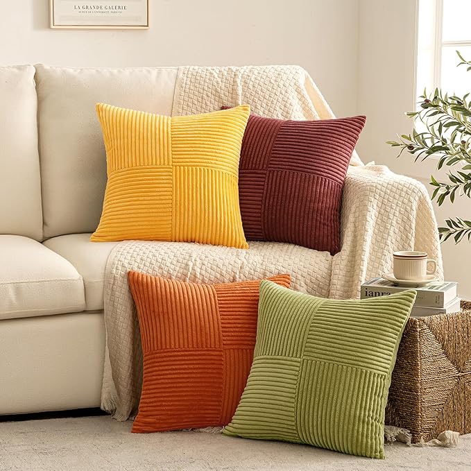 MIULEE Yellow Orange Rust Throw Pillow Covers 20x20 Inch 4 Packs Boho Farmhouse