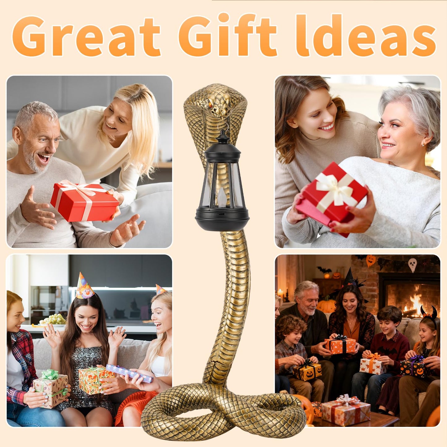 QZJDDZSW Garden Outdoor Statues 19.89'' Snake with Solar Lantern,Lawn Decor Statue for Patio, Balcony, Yard Ornament, Unique Housewarming and Birthdays Gifts for Father Grandpa Men