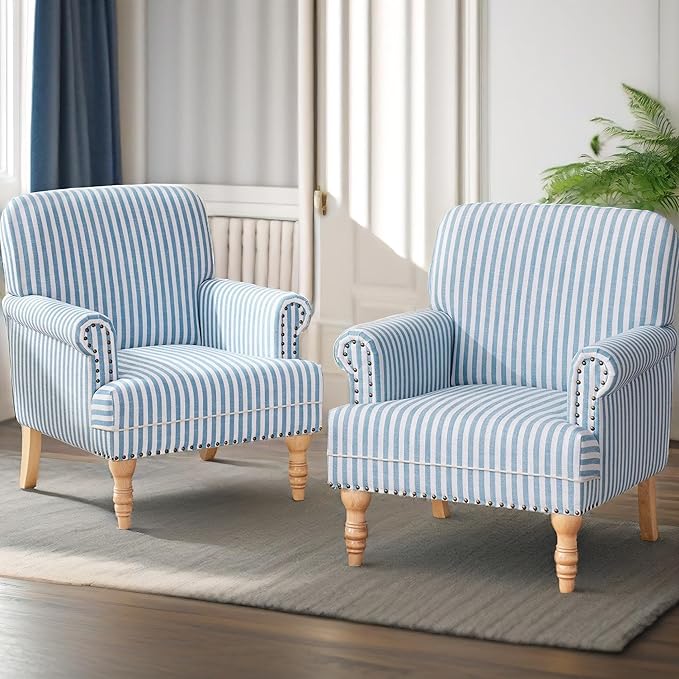 HUIMO Linen Fabric Accent Chairs Set of 2, Mid-Century Modern Armchair