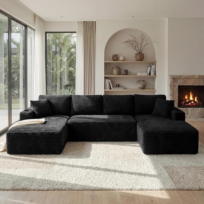125 Inch Modular Sectional Sofa, Cloud Couch Oversized U Shaped Corduroy Sofa