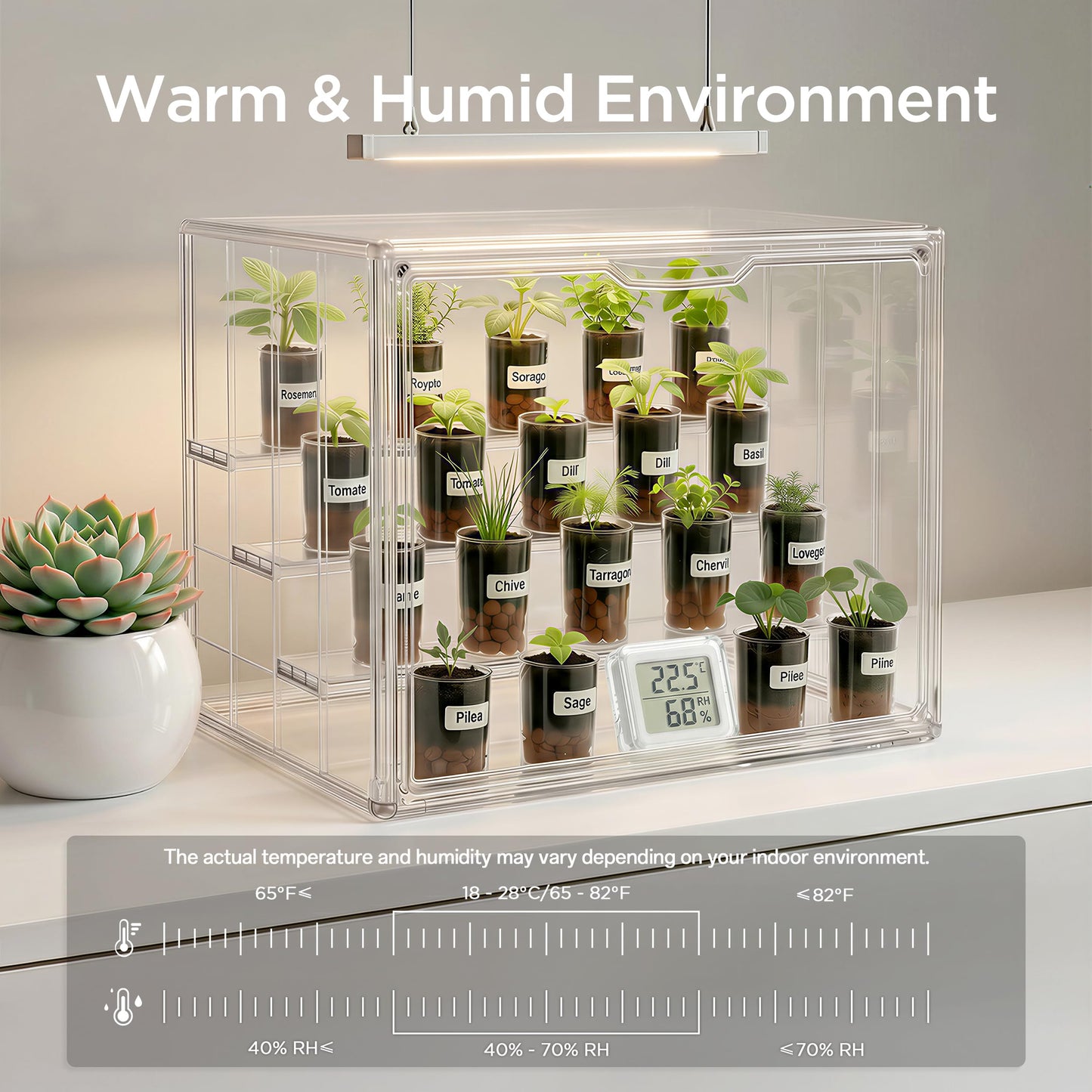 HBlife Mini Greenhouse for Indoor, Clear Stackable Green House with Magnetic Door & Adjustable Drainage Dividers, Tabletop Portable Greenhouse for Small Plants Nursery Germination and Display, 2 Pack