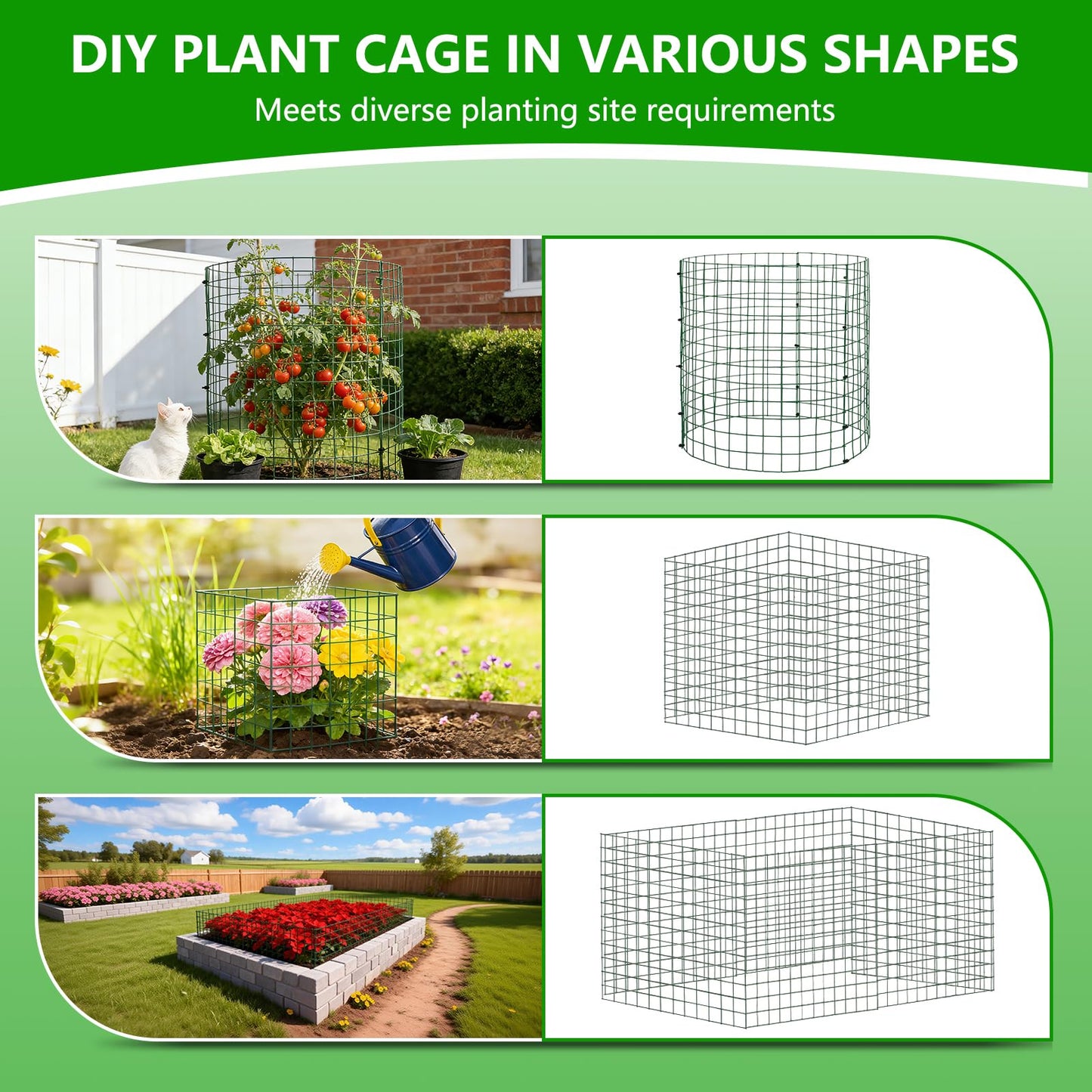 6 Pack Plant Protectors from Animals, 12''x12'' Metal Plant Cages for Outdoor Plants, Garden Plant Protector with Stakes & Zip Ties, Keep Rabbits Squirrels Out, Plant Cage for Flowers Vegetables