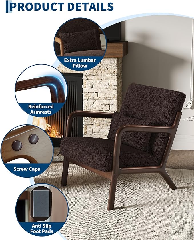 Garvee Mid-Century Accent Chair Set of 2, Sherpa Upholstery, Cozy Reading Chair