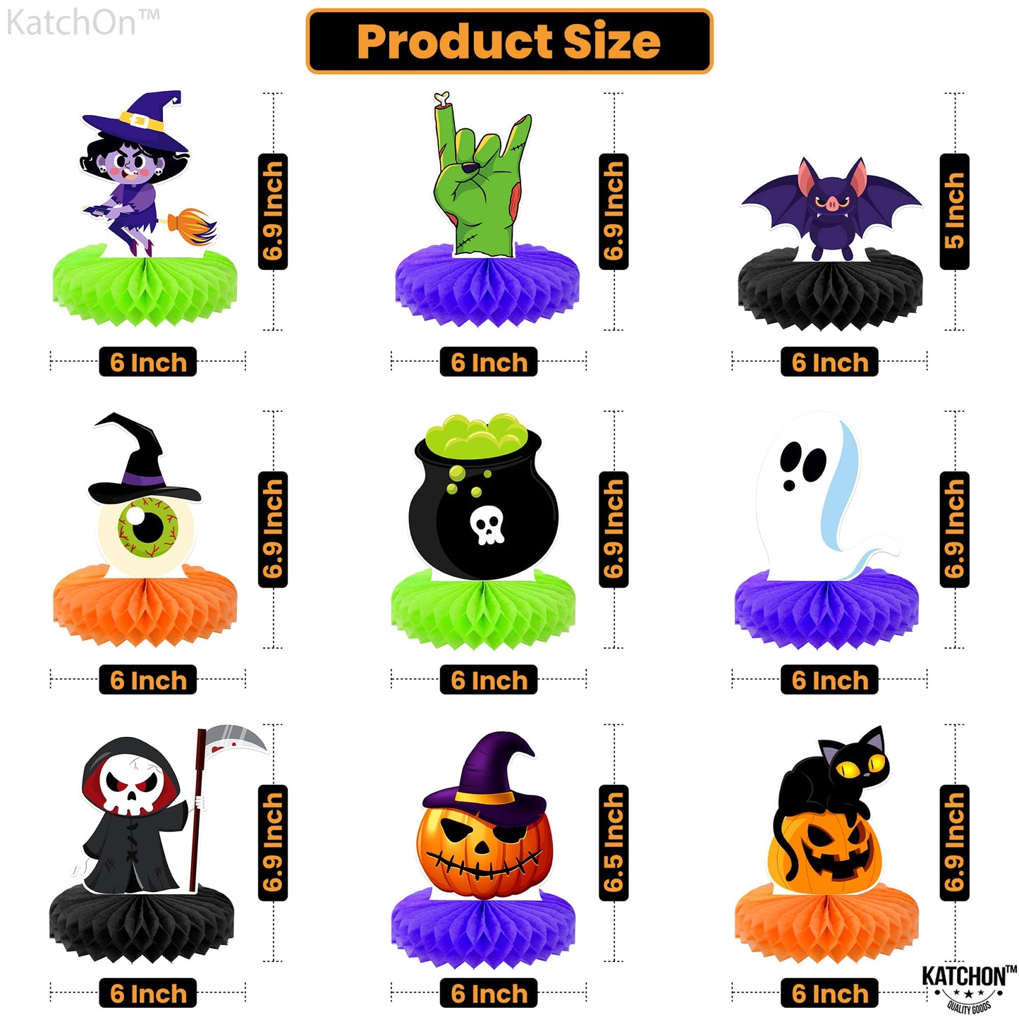 KatchOn, Halloween Honeycomb Centerpieces - Pack of 9 | Halloween Party Table Decorations | Halloween Party Table Centerpieces for Kids Halloween Birthday Party Decorations | Halloween Table Décor