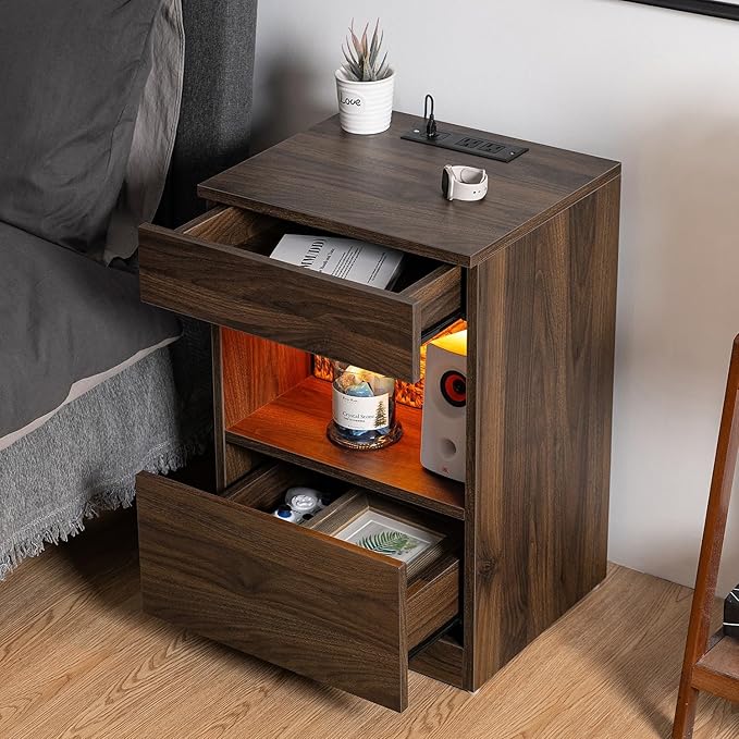 HOMMPA Open Shelf LED Nightstand