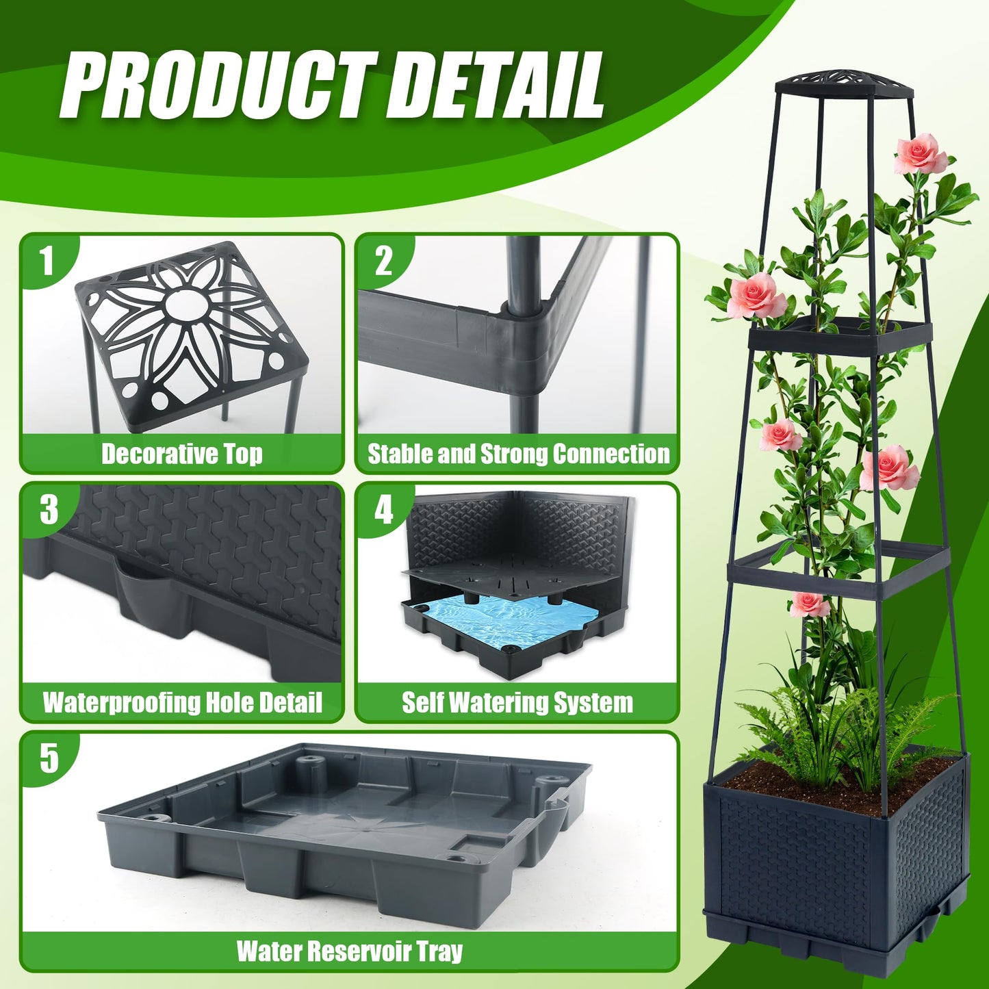 Biotolot 2 Packs Raised Garden Bed Tomato Planter Box with Trellis,44.8" Self-Watering Tomato Cage with Trapezoidal Trellis for Climbing Plants Flowers Vegetables Vine in Patio Garden Indoor Outdoor