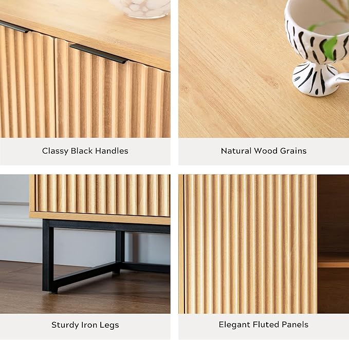 EYYTHUNG Fluted Storage Cabinet Sideboard Buffet Cabinet, Modern Accent Cabinets