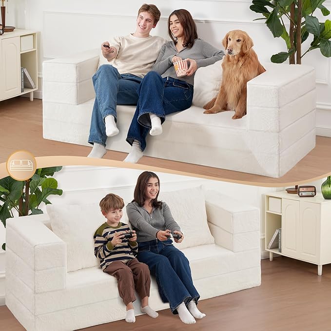 Futon Sofa Bed with Pillow, 3-in-1 Sleeper Sofa Bed with Removable Cover