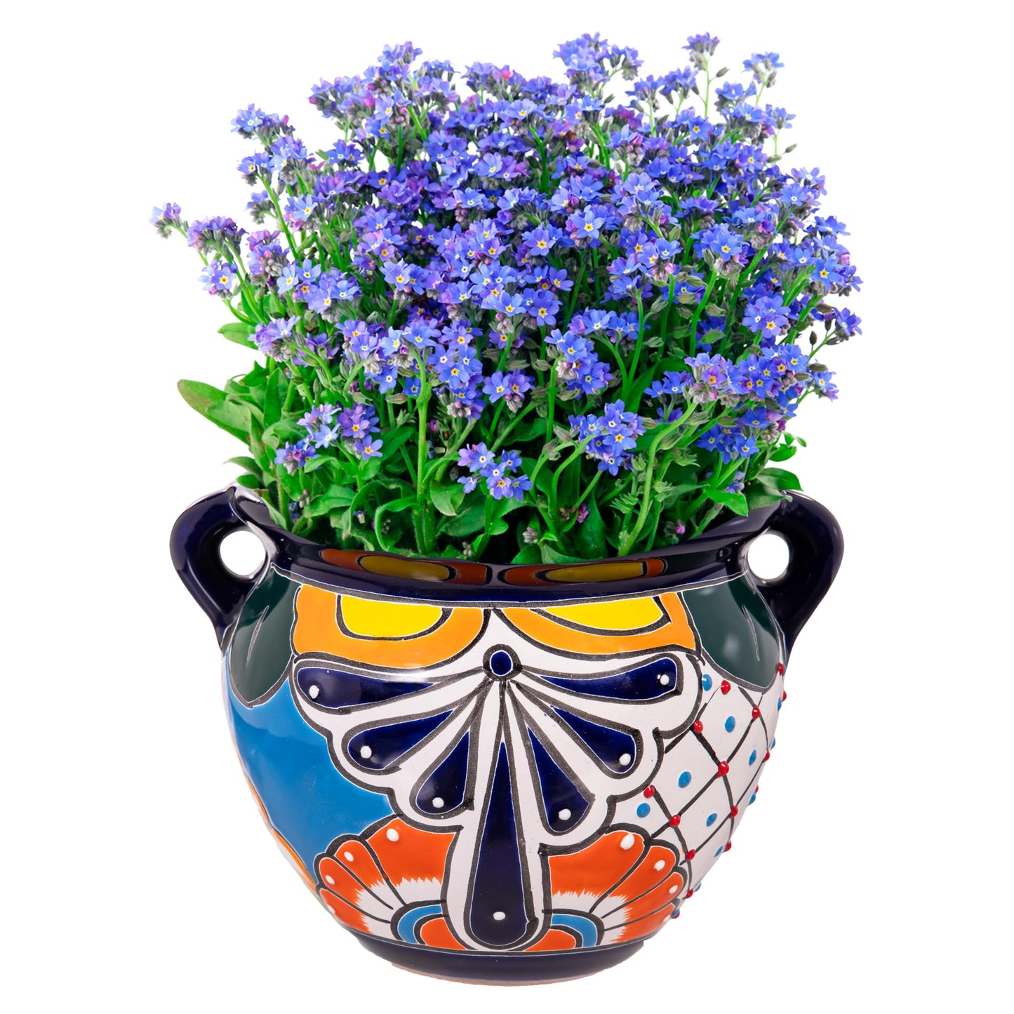 Evergreen 7 inch Talavera planters, Set of 2, Mexican Pottery Ceramic Mini Jug, Flower Pot Plant Succulent, Indoor Outdoor