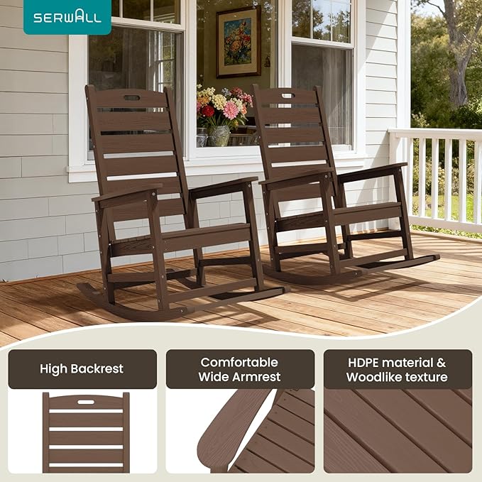 SERWALL Outdoor Rocking Chair, Oversized Rocking Chair