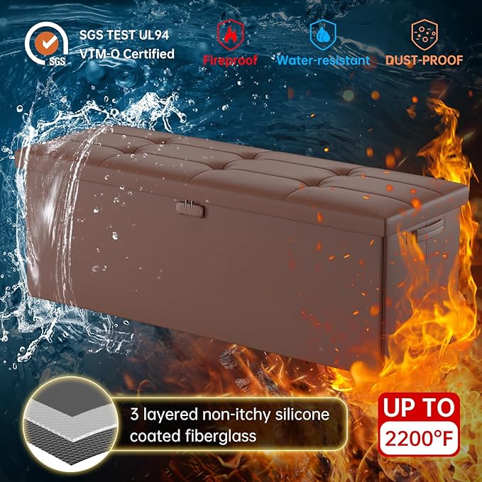 DocSafe Storage Ottoman Bench, Fireproof＆Waterproof Folding Bench
