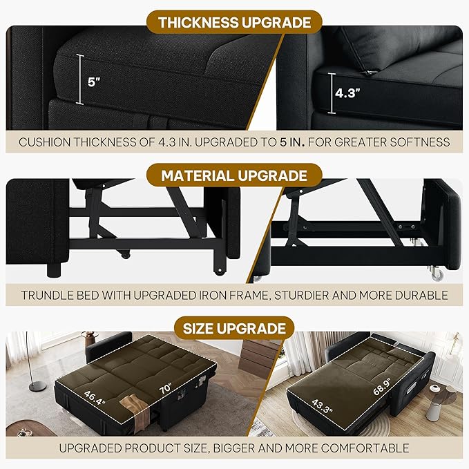 DWVO 55" Convertible Sofa Bed, 3-in-1 Sleeper Sofa