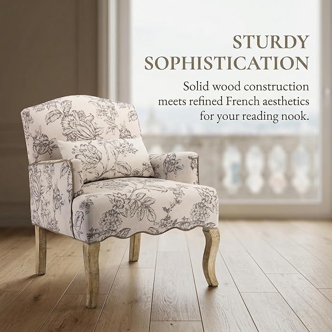 Shunzhi Floral Accent Chairs Farmhouse Upholstered Armchair Linen Reading Chair