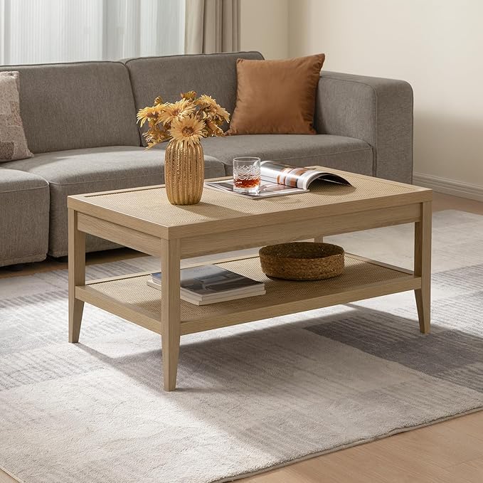 SICOTAS Rattan Coffee Table for Living Room