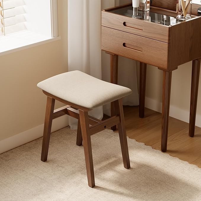 Muwuele Solid Wood Vanity Stool, Compact Makeup Chair