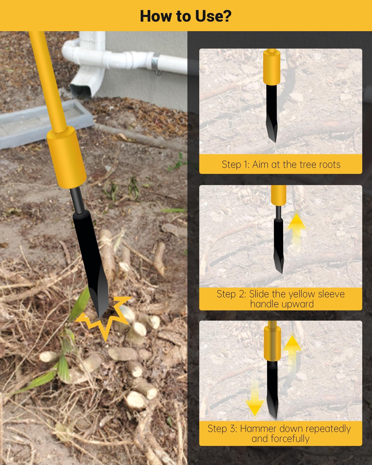 Tree Root Removal Tool, Heavy Duty Root Cutting Shrub Cutter Remover Tool Spade Bar, Fit for Bamboo, Tree Roots, Rocks, Shrubs, Bushes, Stumps. Sliding Gravity Hammer Mechanism