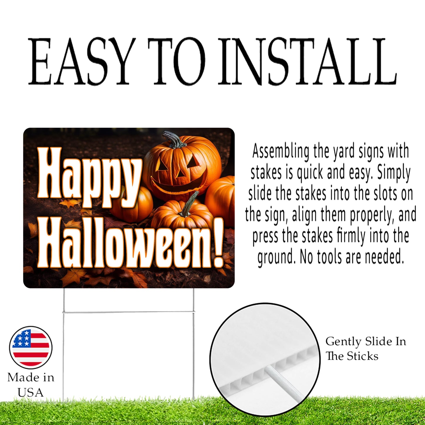 Large Happy Halloween Yard Sign Home Outdoor Lawn Decoration With Stakes Full Moon Bats Scary Spooky Decor 17x13 Inch