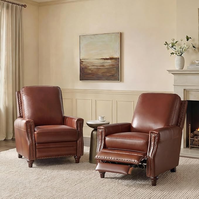 HULALA HOME Genuine Leather Manual Recliner Chairs Set of 2