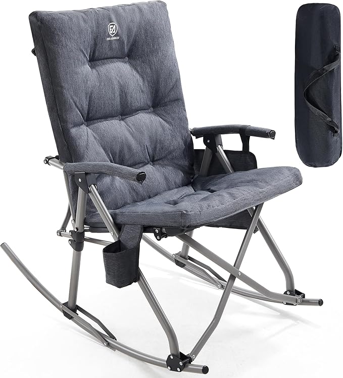 EVER ADVANCED Oversized Folding Rocking Camping Chair, Padded Portable Rocker