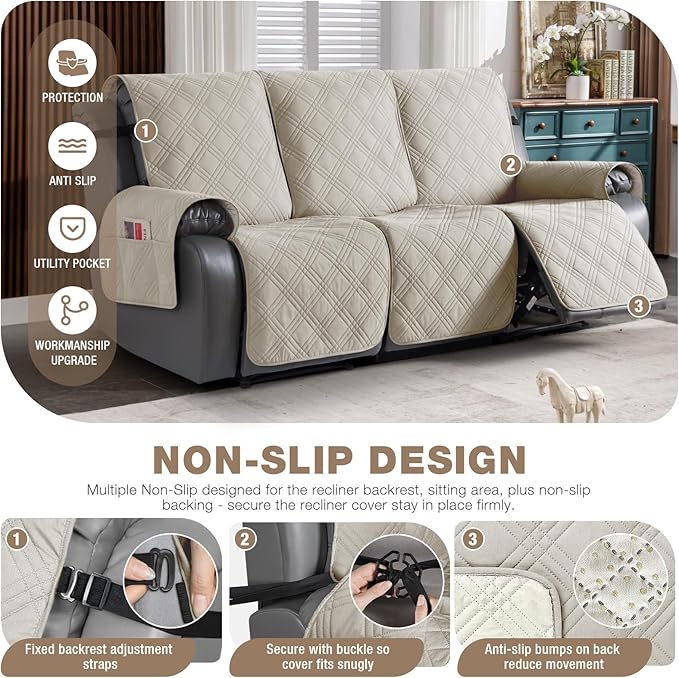 TAOCOCO 100% Waterproof Recliner Sofa Covers 3 Seater Split Couch Covers