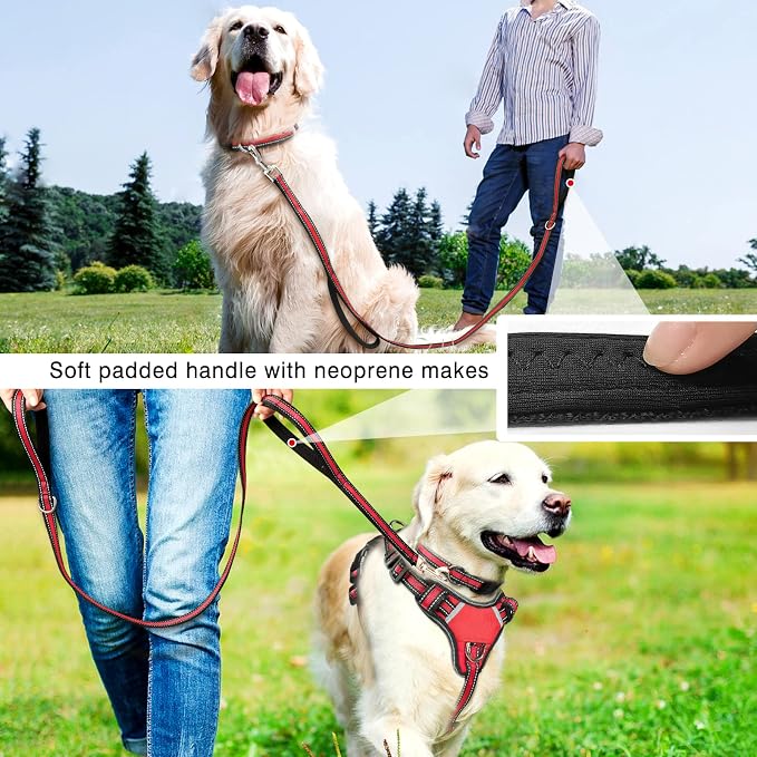 WINSEE Pet Harness Collar and Leash Set, All-in-one Reflective Dog Harness No Pull with Adjustable Buckles for Puppies, Small, Medium, Large, and Extra-Large Dogs (X-Large, Red)