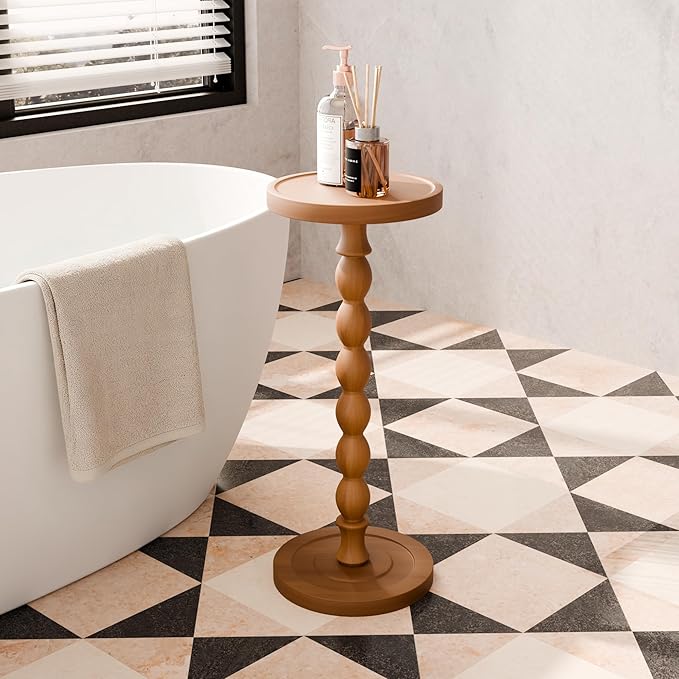 Solid Wood Drink Table, Rubber Wood‌ Small Round Side Table