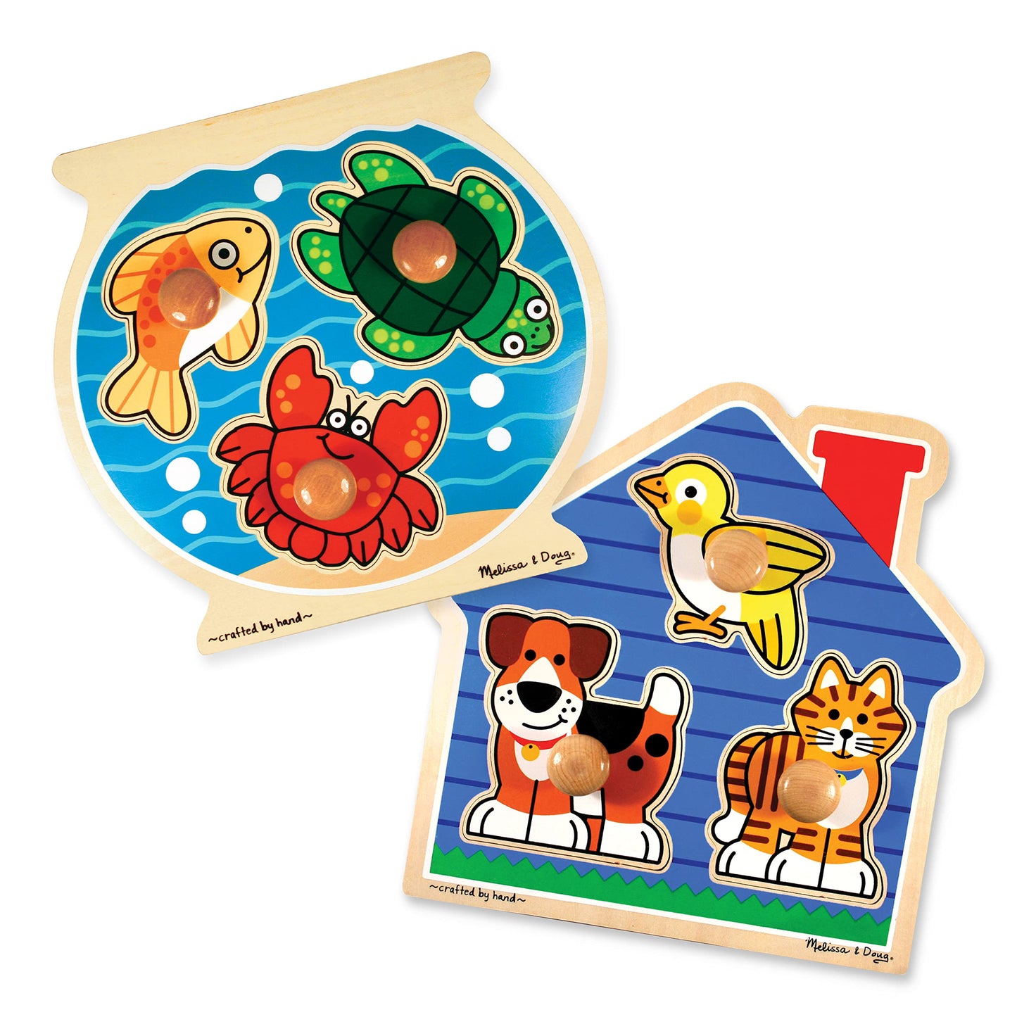 Melissa & Doug Animals Jumbo Knob Wooden Puzzles Set - Fish and Pets