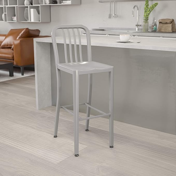 Flash Furniture Commercial Grade 30" High Silver Metal Indoor-Outdoor Barstool