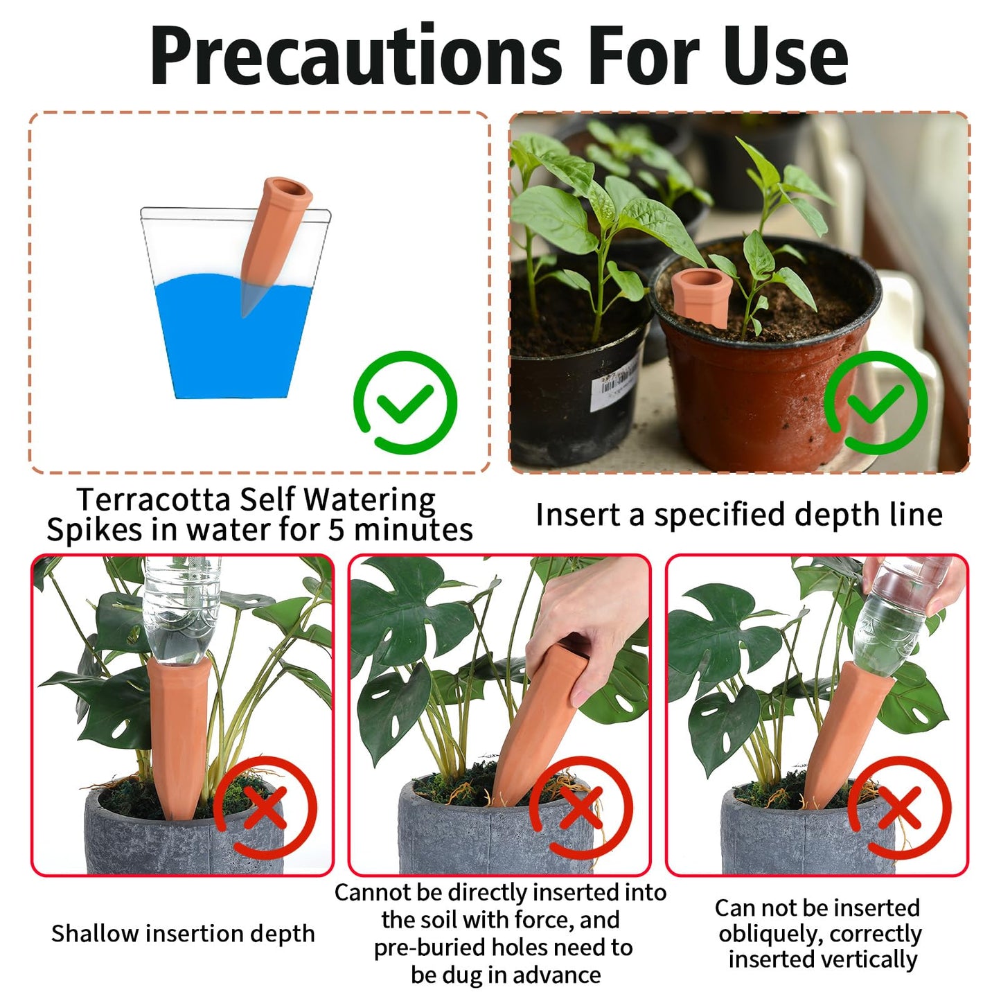 Afcabakila 6 Pcs Large Terracotta Watering Spikes, 95ml Clay Watering Spikes for Plants, Automatic Self-Watering System for Indoor & Outdoor Use, Slow Release Plant Nanny, Vacation Plants Care