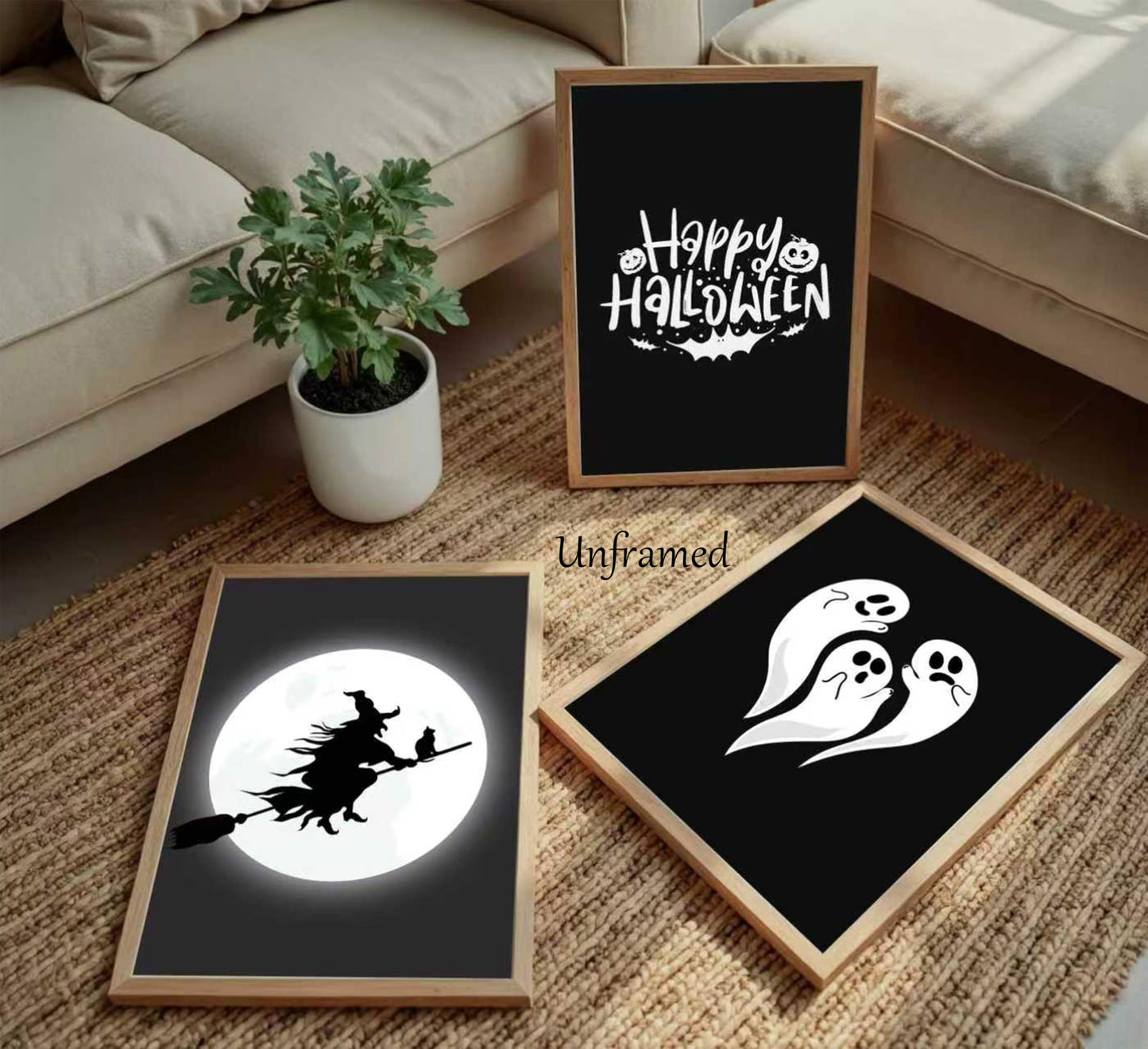 Halloween Horror Ghost Canvas wall art Witch flying on a broom Painting Picture Wall Decor Goth Dark Moody Poster Print Artwork for Halloween Party in Living Room and Bedroom Home Decoration