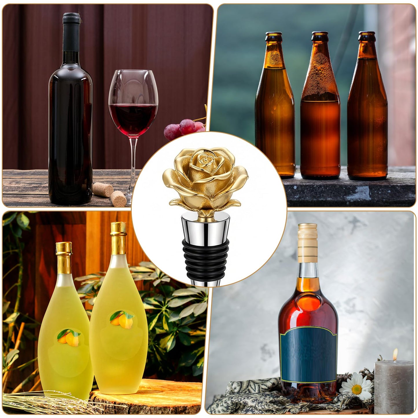 HANLANXUE 30Pcs Stainless Steel Wine Stoppers, Reusable Corks Decorative Bottle and Beverage Stoppers for DIY Wedding Bar Party Holiday Kitchen